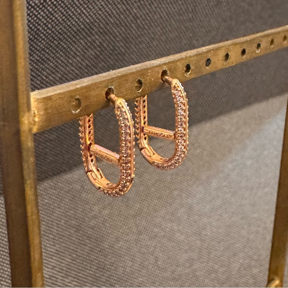 Pandora ME Pavé Link Rose Gold Earrings (Pair) - Picture 3 of 6